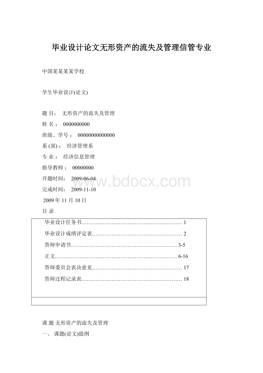 毕业设计论文无形资产的流失及管理信管专业.docx_第1页