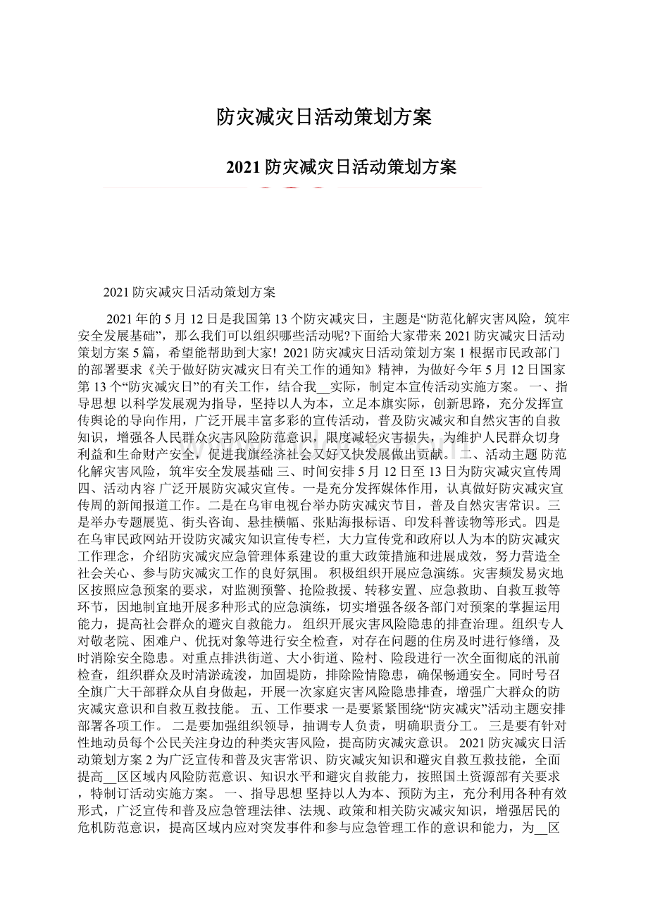 防灾减灾日活动策划方案Word格式.docx