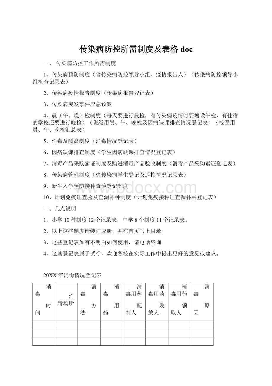 传染病防控所需制度及表格docWord文件下载.docx