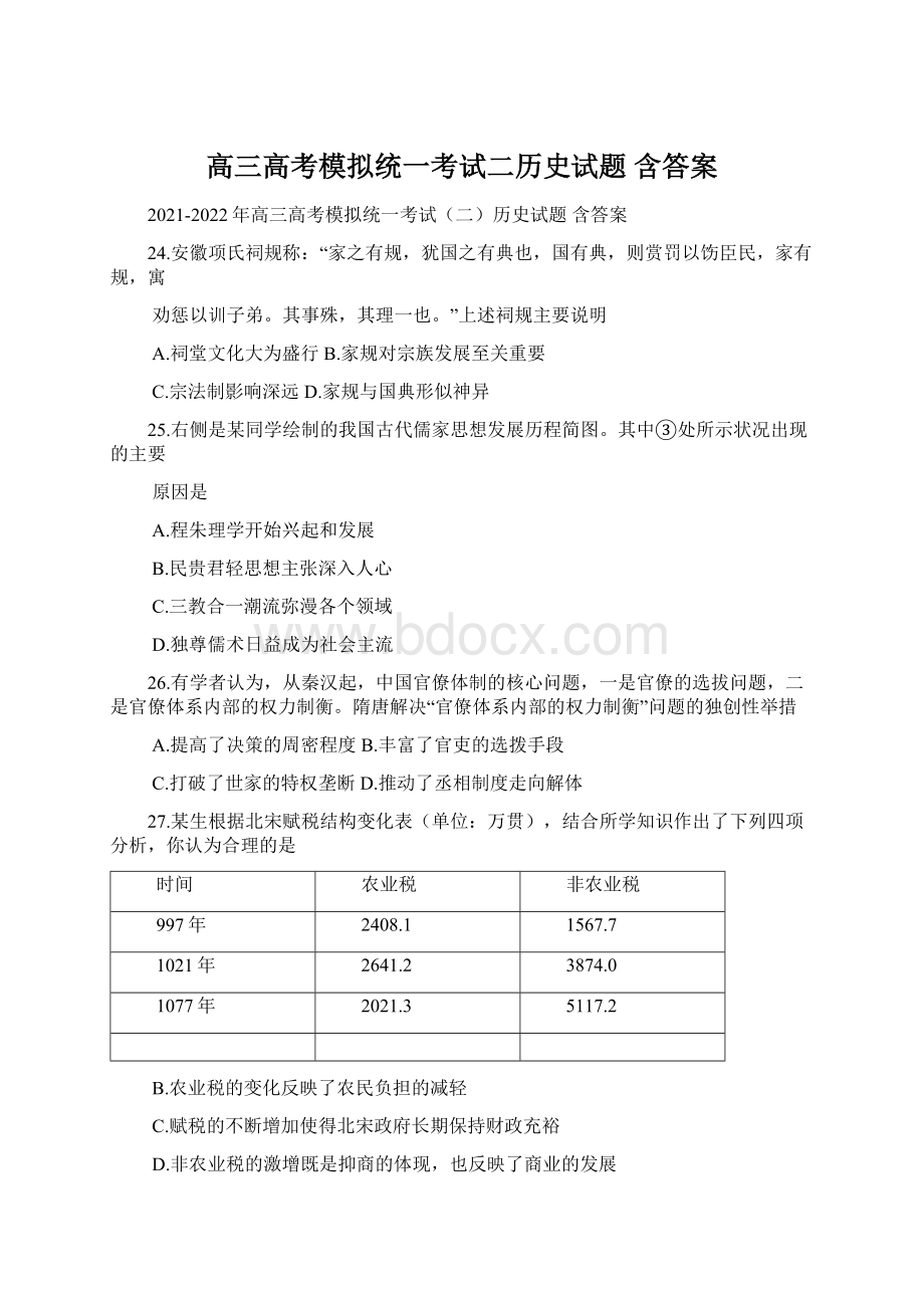 高三高考模拟统一考试二历史试题 含答案Word文档格式.docx_第1页