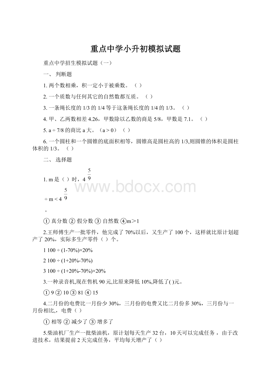 重点中学小升初模拟试题.docx