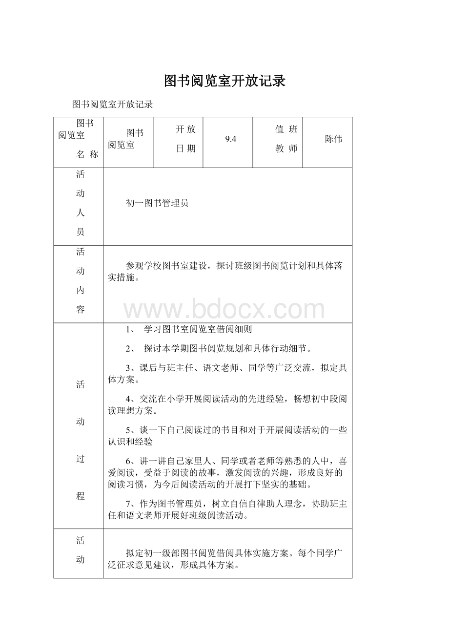 图书阅览室开放记录Word文档格式.docx