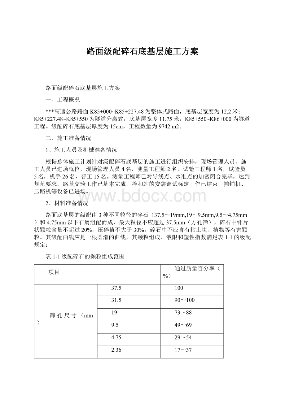 路面级配碎石底基层施工方案Word文档格式.docx