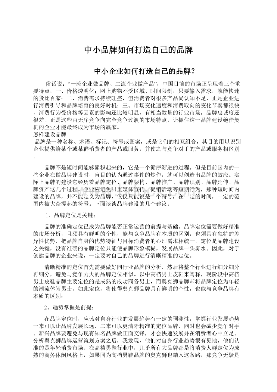 中小品牌如何打造自己的品牌文档格式.docx