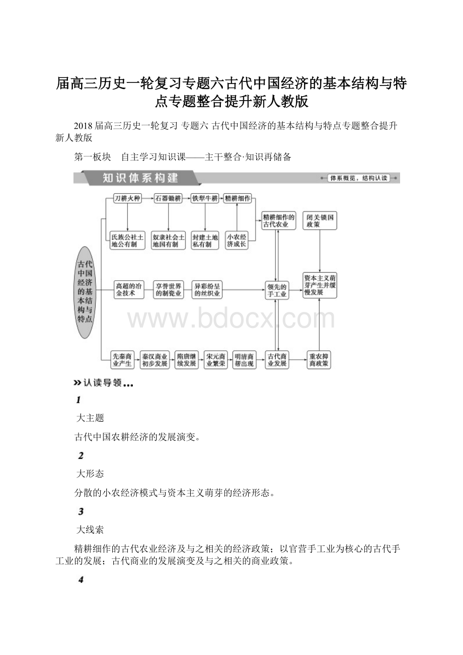 届高三历史一轮复习专题六古代中国经济的基本结构与特点专题整合提升新人教版.docx