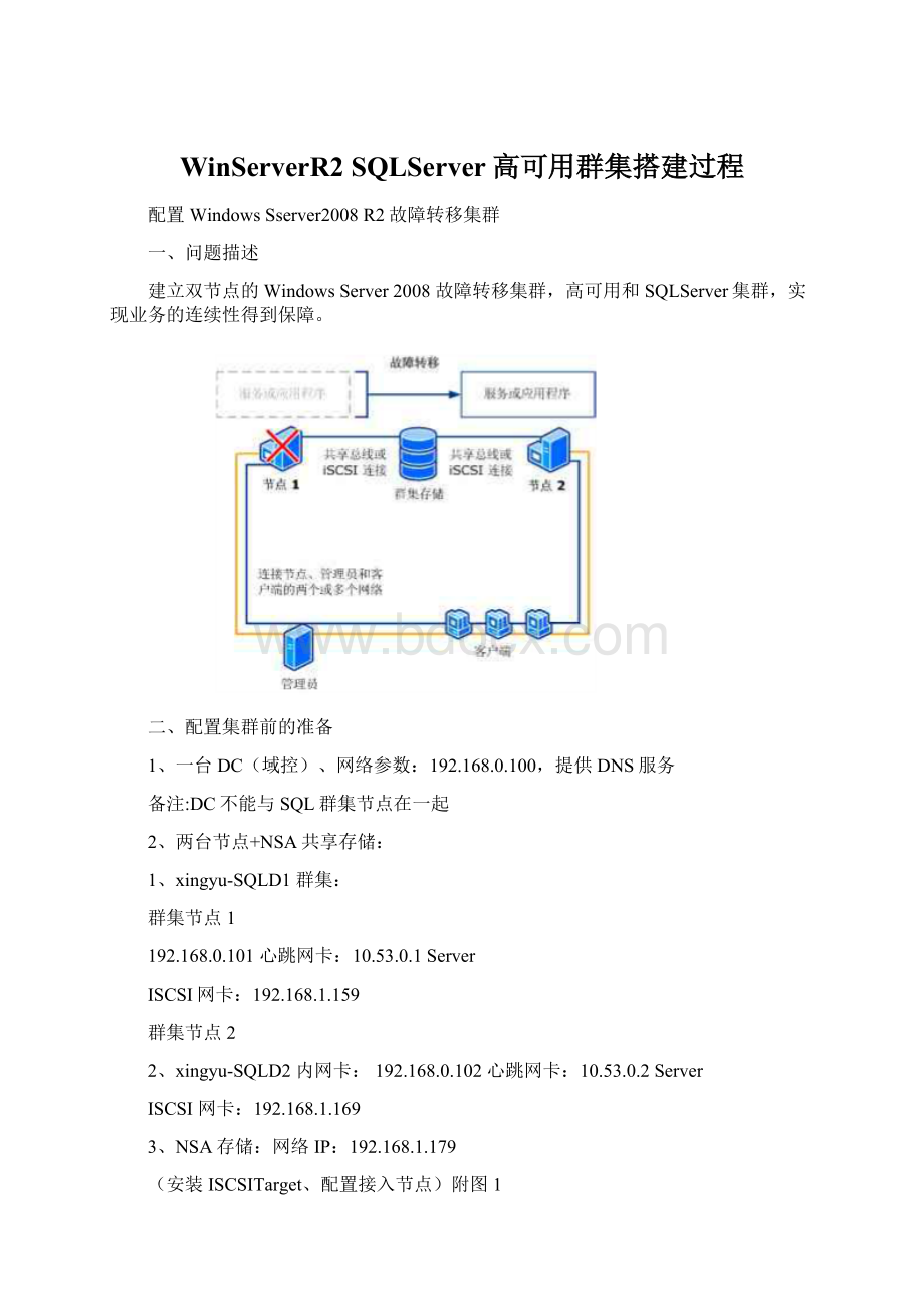 WinServerR2 SQLServer高可用群集搭建过程.docx_第1页