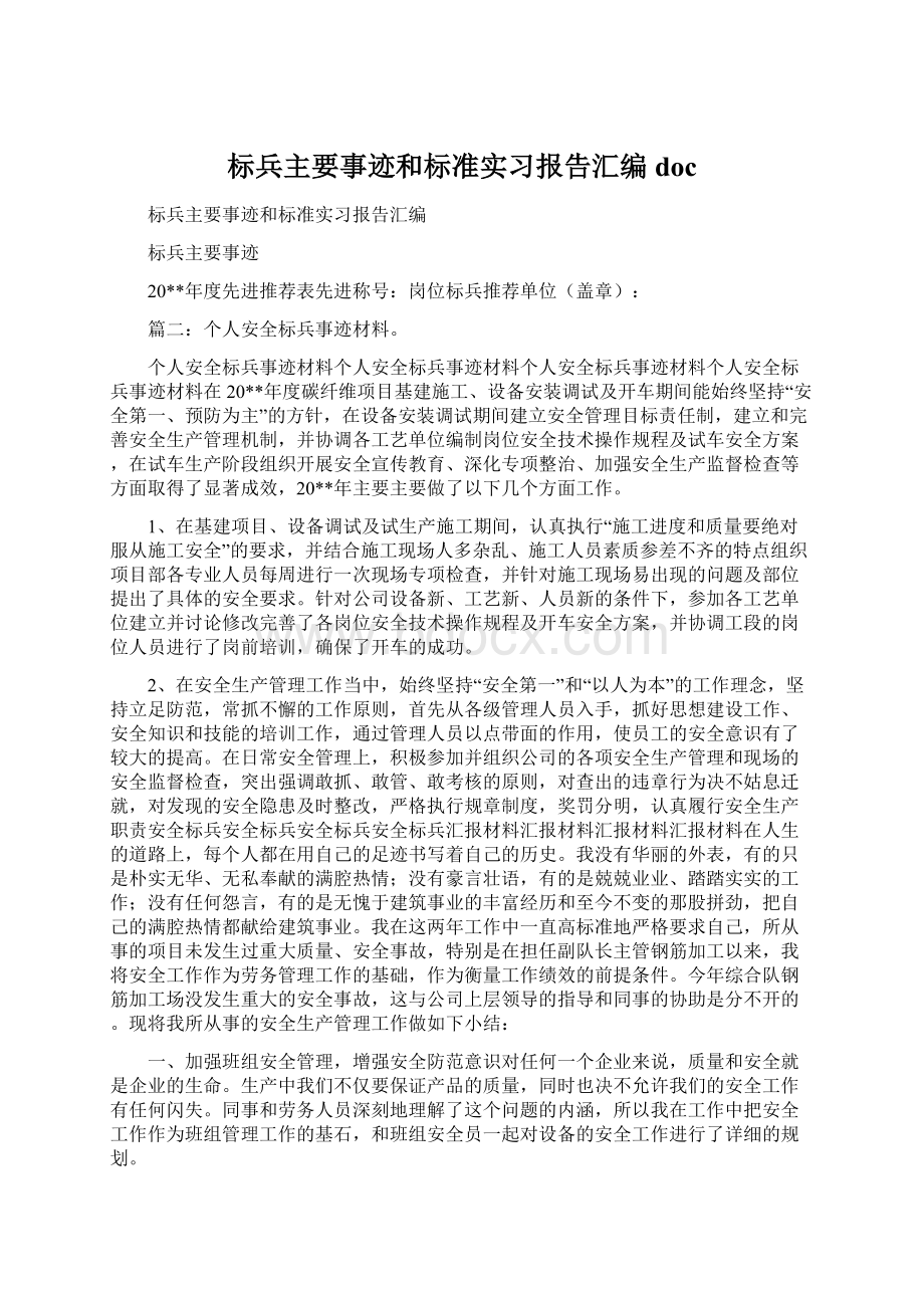 标兵主要事迹和标准实习报告汇编doc.docx