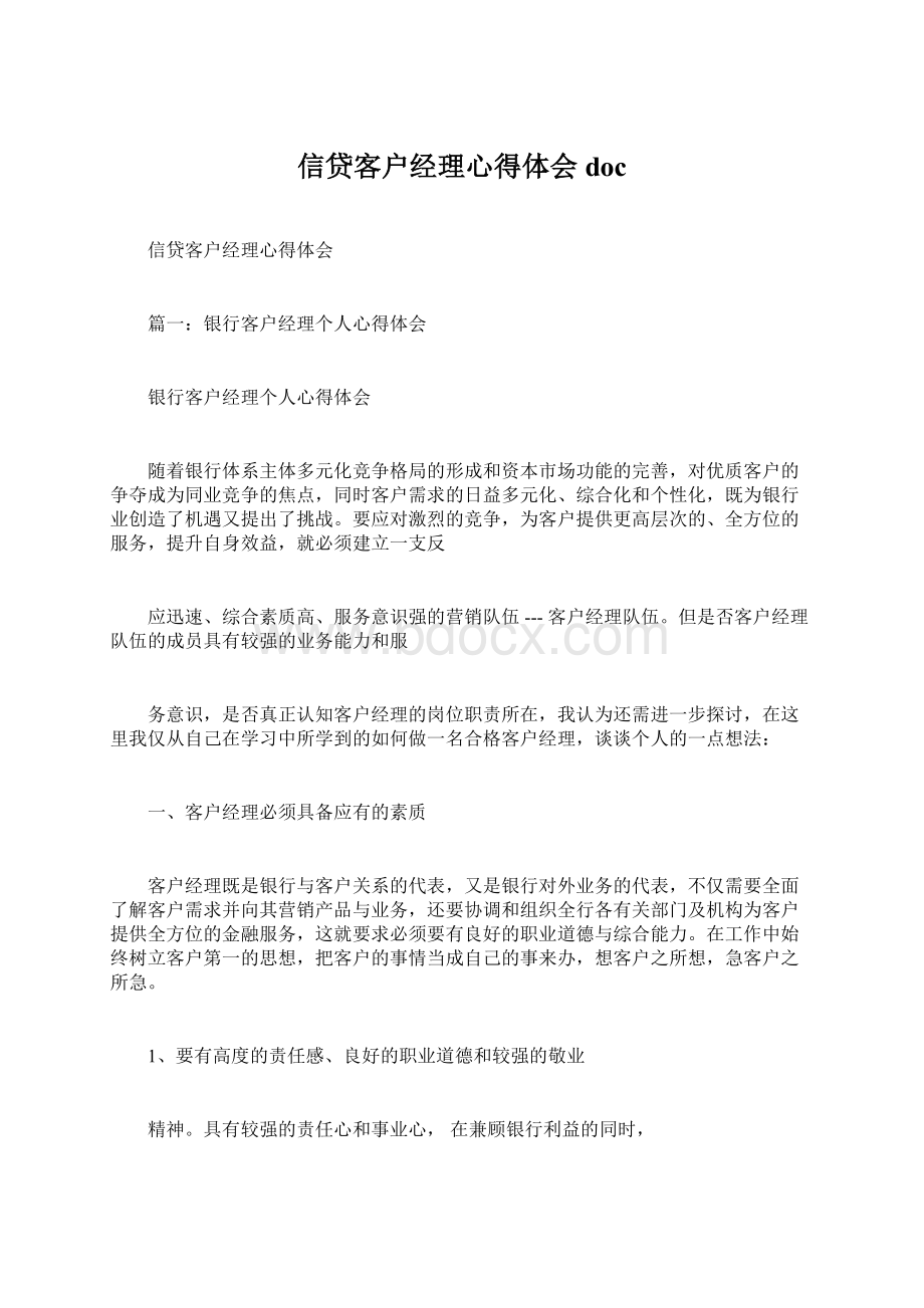 信贷客户经理心得体会docWord格式文档下载.docx