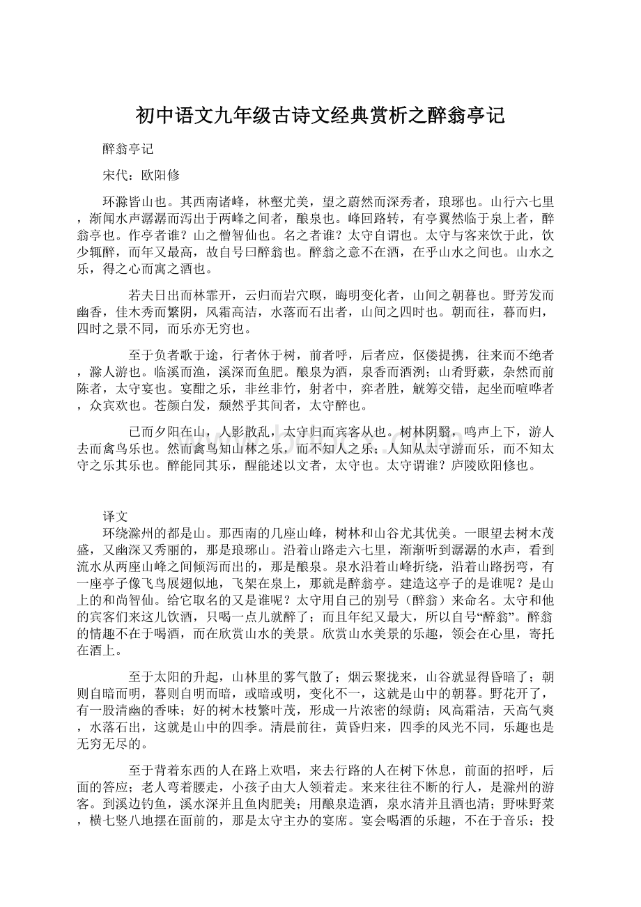 初中语文九年级古诗文经典赏析之醉翁亭记.docx_第1页