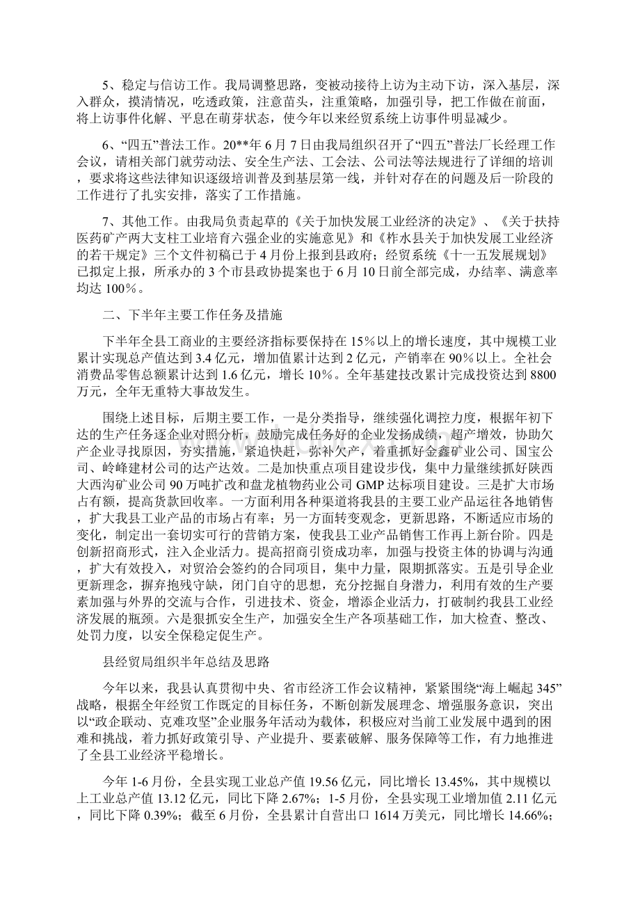 县经贸局政府上半年工作总结与县经贸局组织半年总结及思路汇编文档格式.docx_第2页