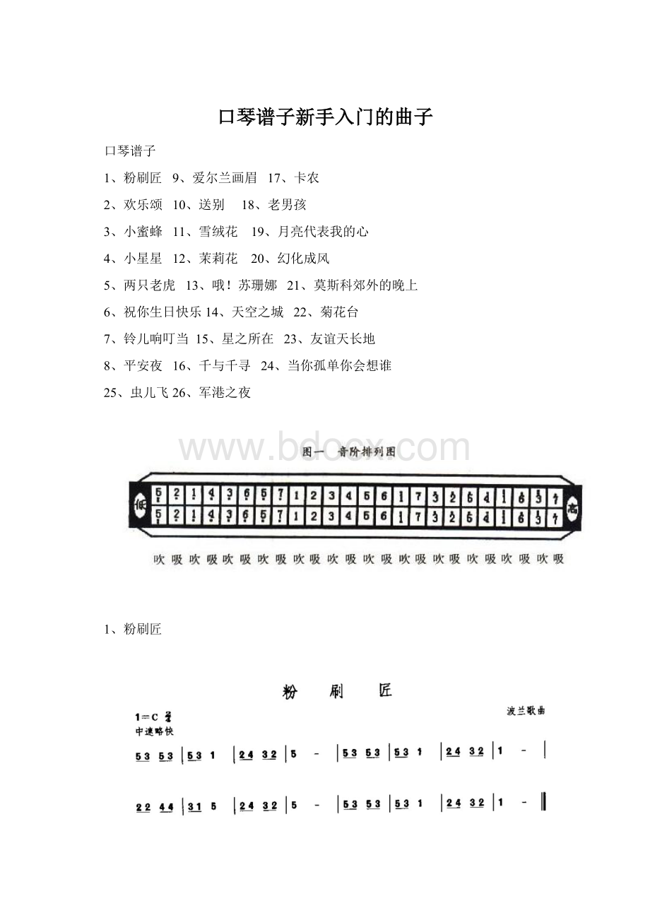 口琴谱子新手入门的曲子Word文件下载.docx