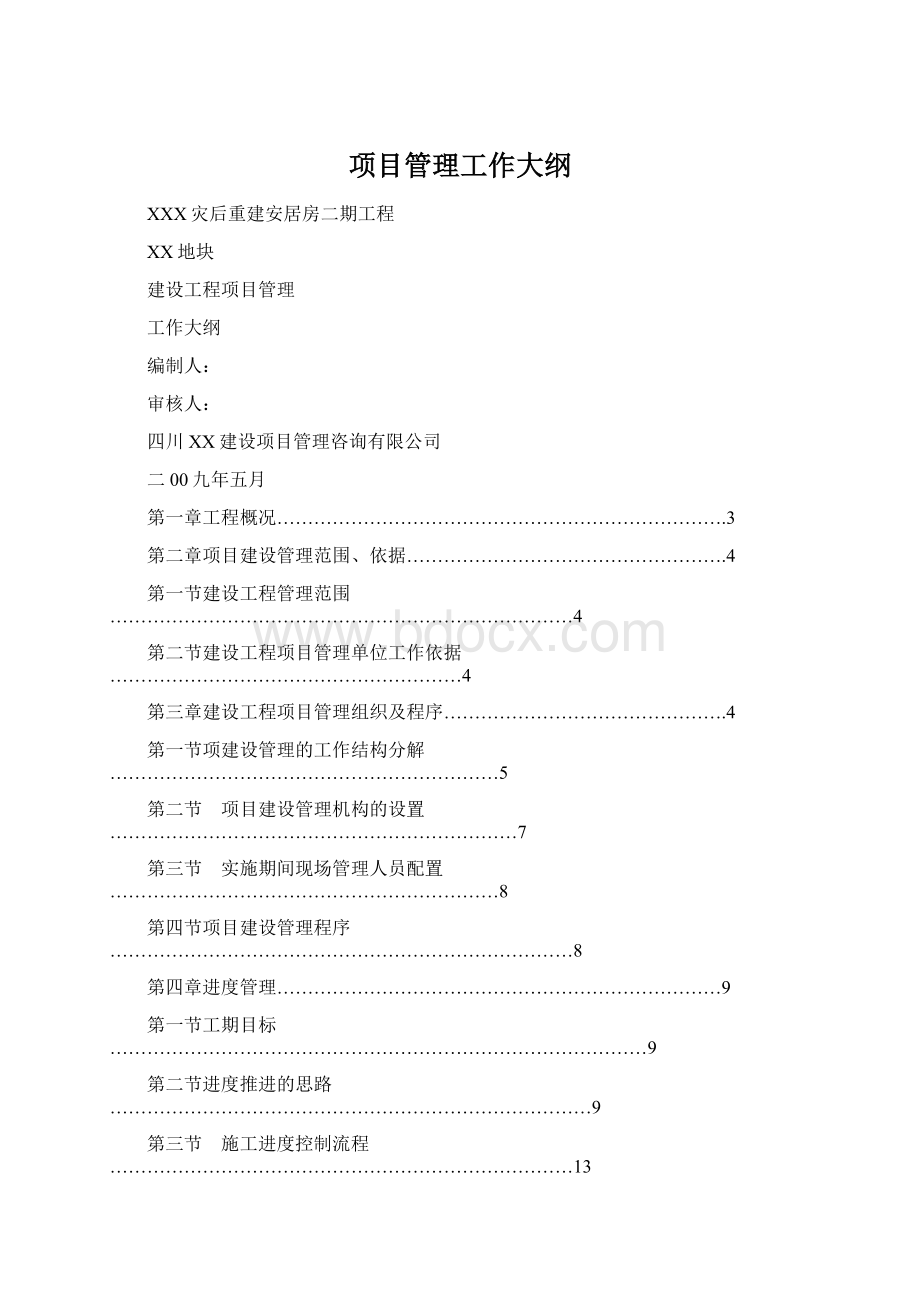 项目管理工作大纲Word格式文档下载.docx