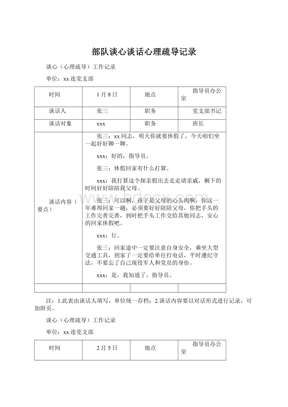 部队谈心谈话心理疏导记录.docx_第1页