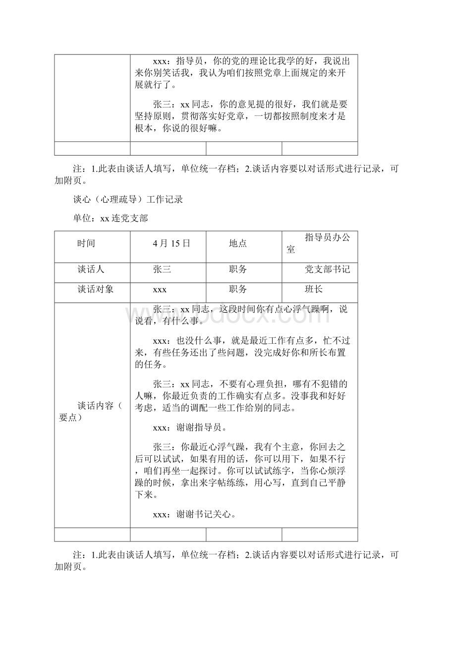 部队谈心谈话心理疏导记录Word文档格式.docx_第3页