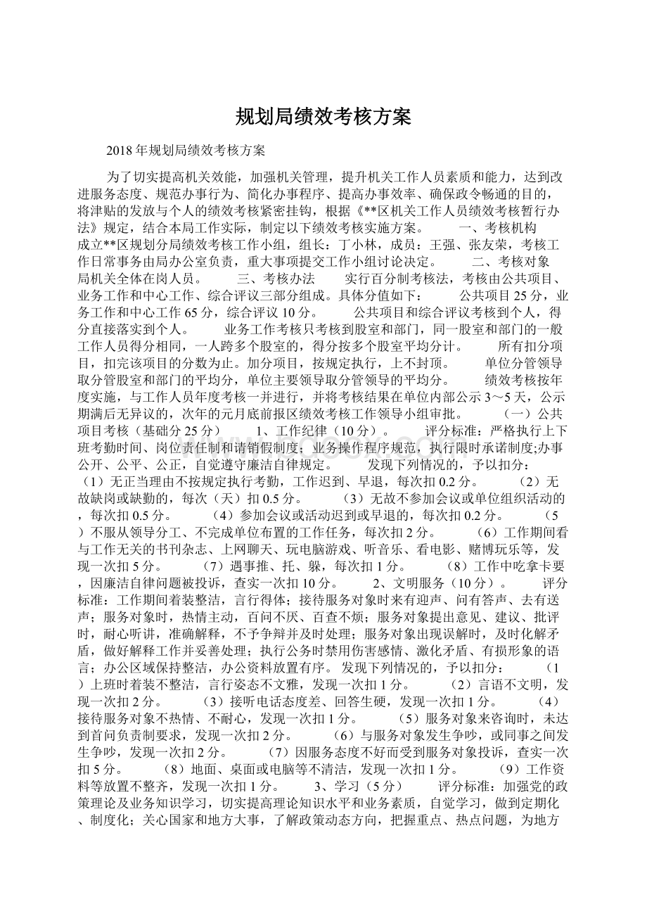 规划局绩效考核方案Word下载.docx