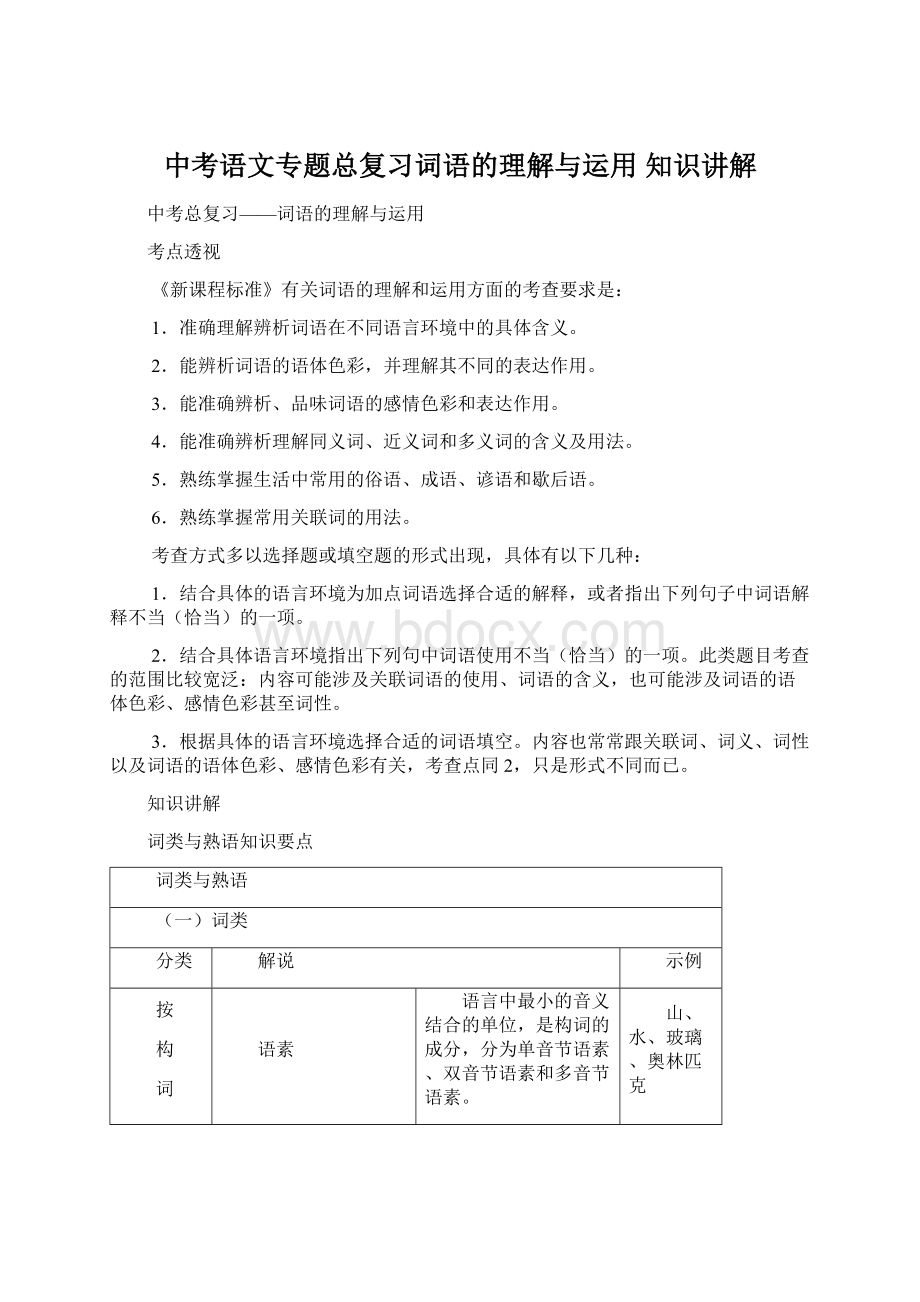 中考语文专题总复习词语的理解与运用知识讲解.docx_第1页