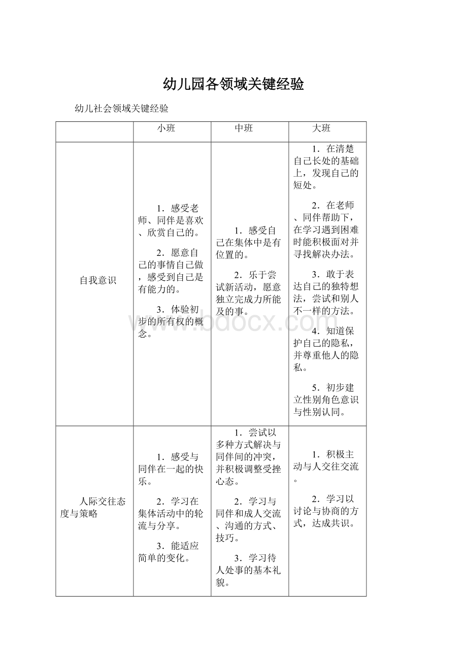 幼儿园各领域关键经验Word格式.docx