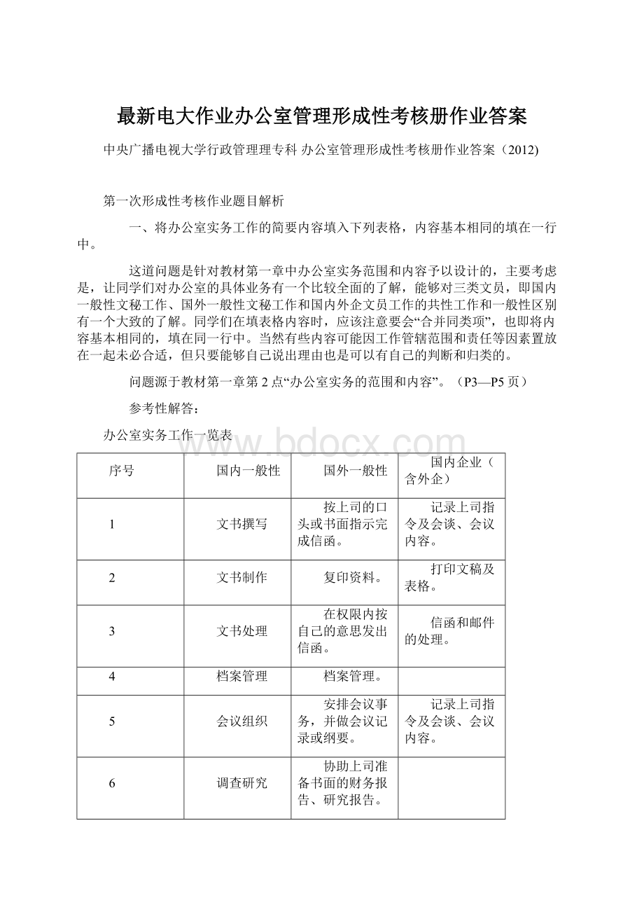 最新电大作业办公室管理形成性考核册作业答案.docx