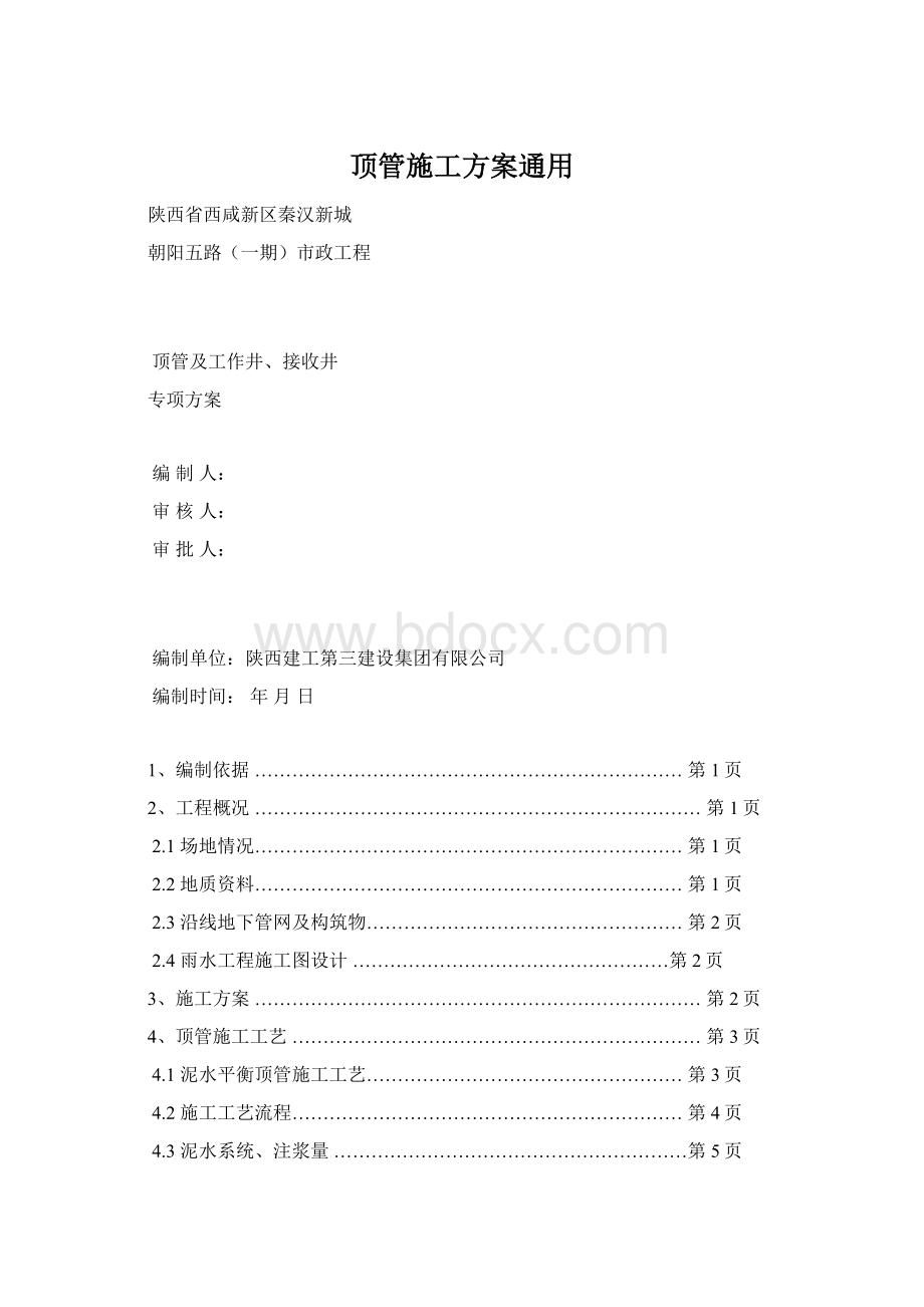 顶管施工方案通用Word格式.docx