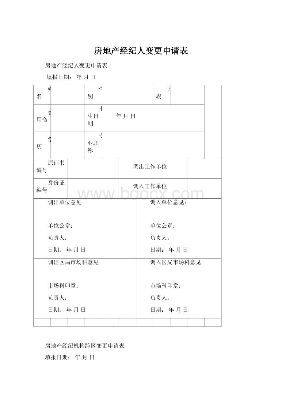 房地产经纪人变更申请表Word格式.docx