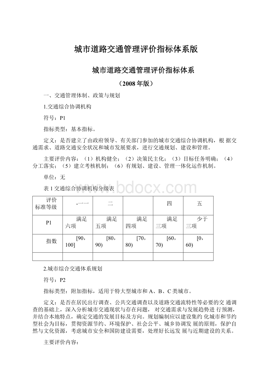 城市道路交通管理评价指标体系版.docx