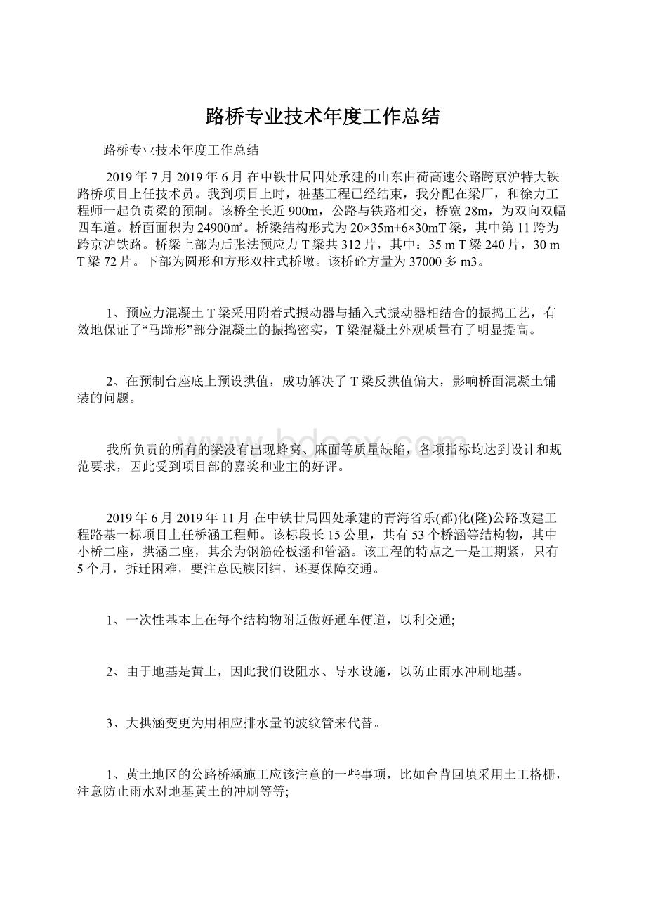 路桥专业技术年度工作总结Word下载.docx_第1页