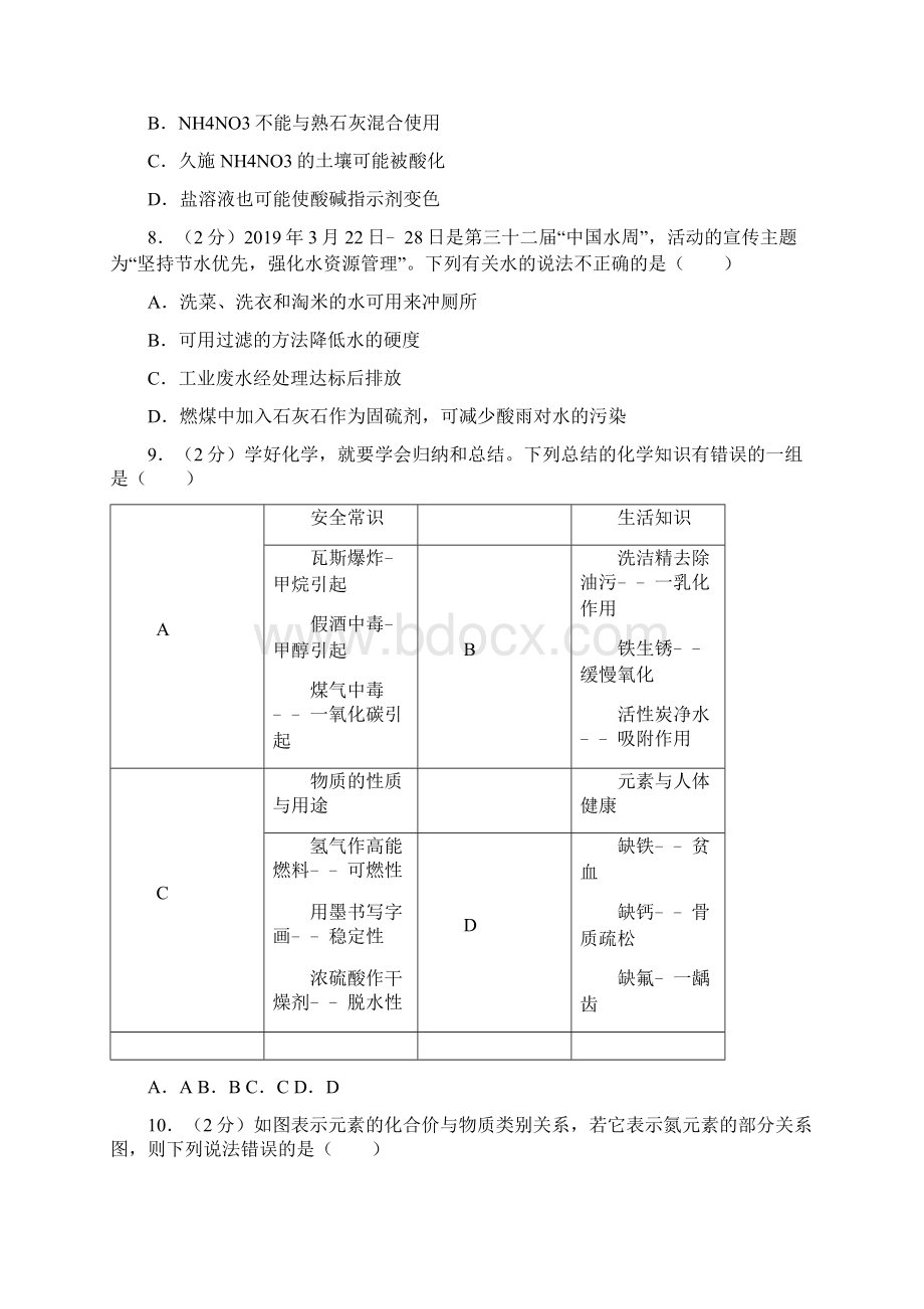 人教版初中九年级化学模拟考试试题含答案 6.docx_第3页