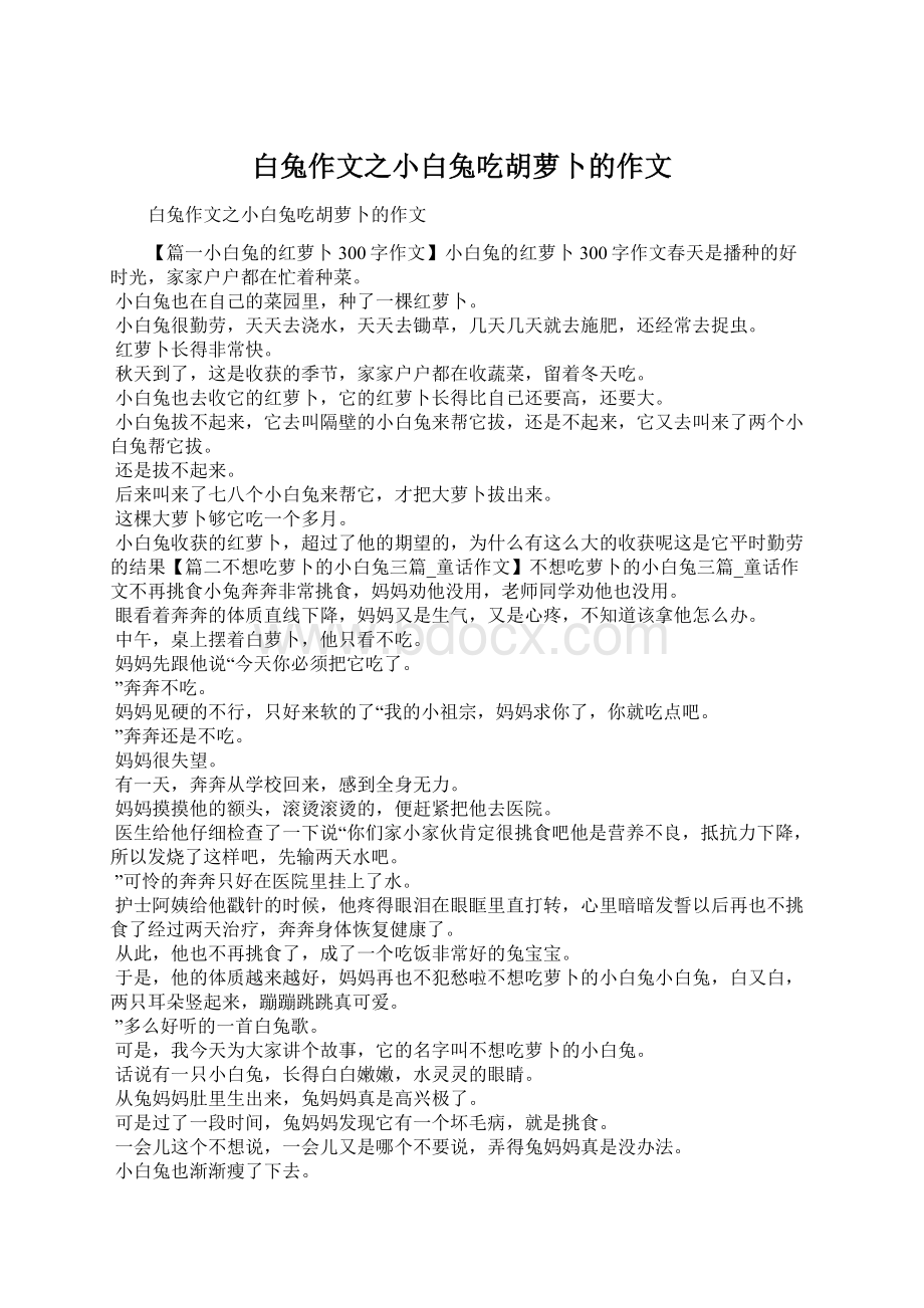 白兔作文之小白兔吃胡萝卜的作文Word文档下载推荐.docx