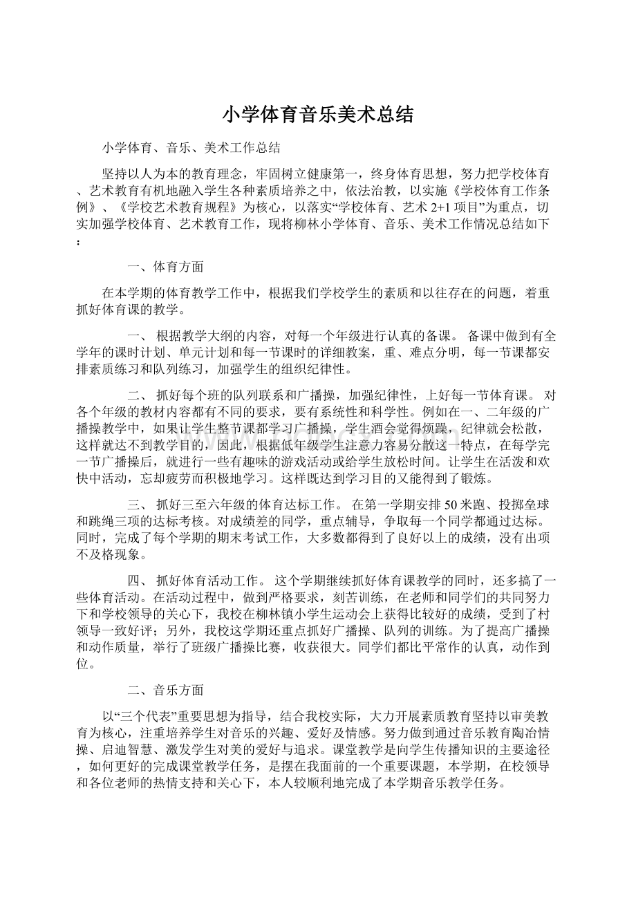 小学体育音乐美术总结文档格式.docx