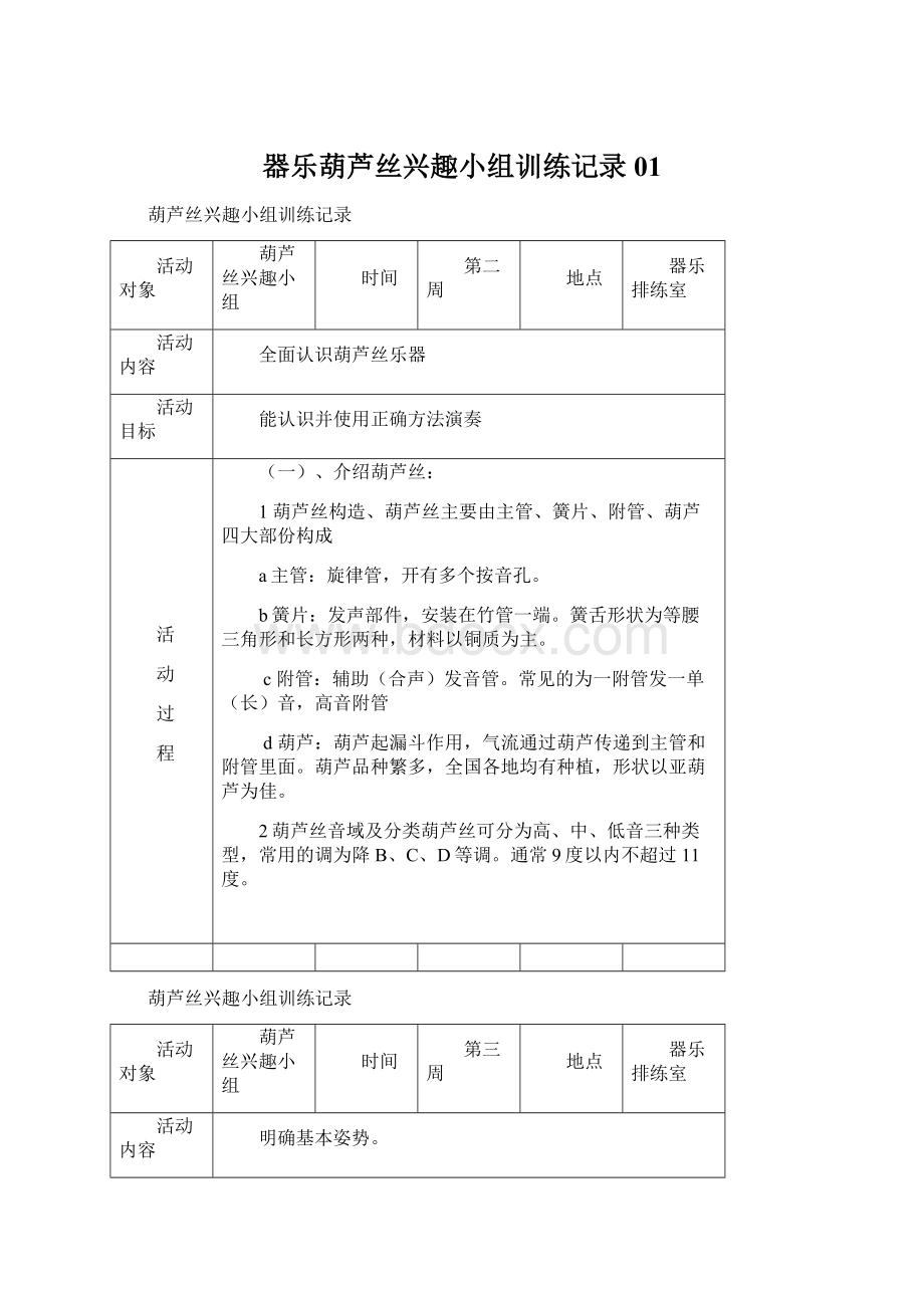 器乐葫芦丝兴趣小组训练记录01Word格式.docx_第1页