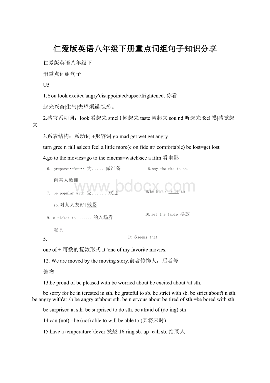 仁爱版英语八年级下册重点词组句子知识分享Word文件下载.docx_第1页