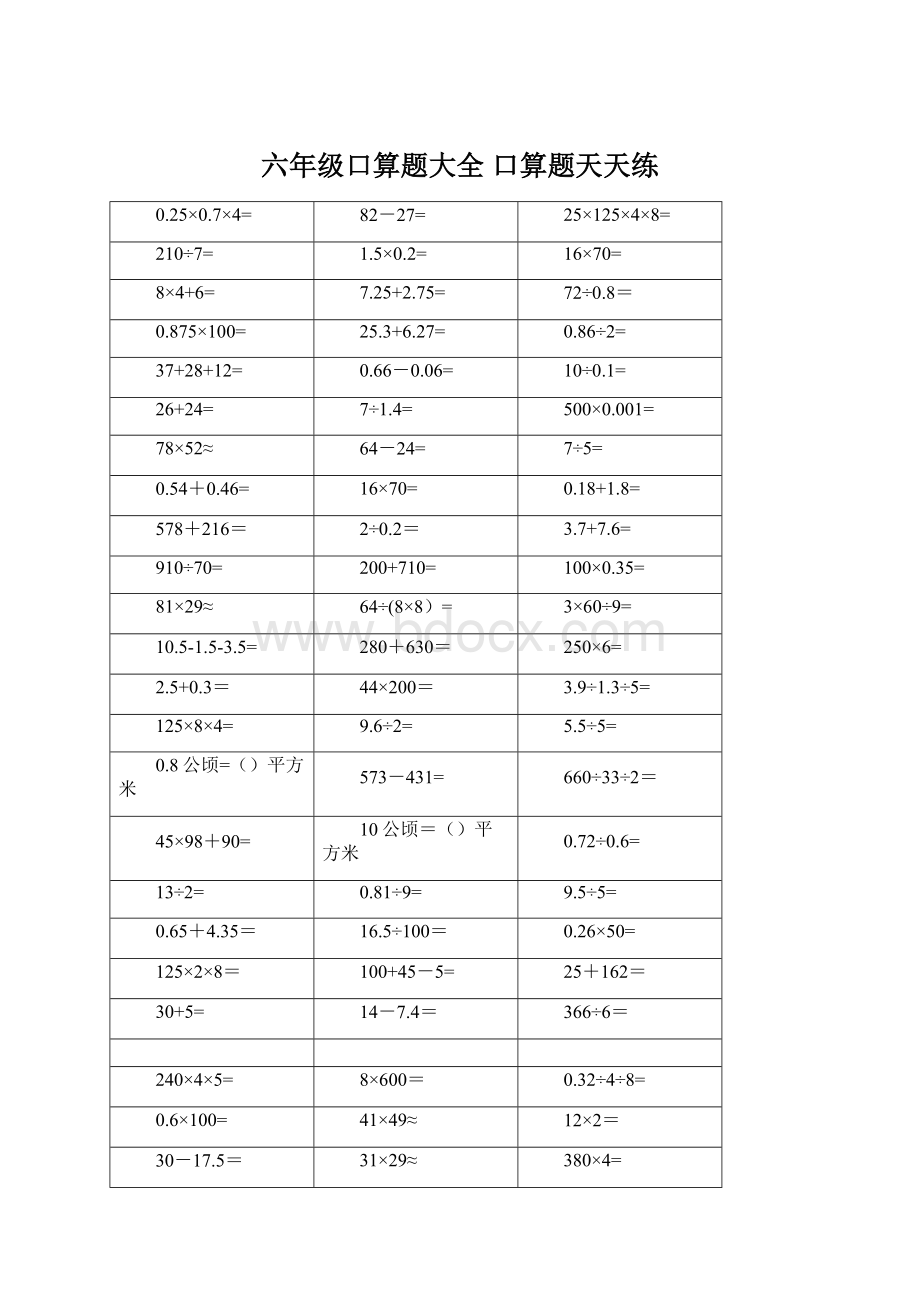 六年级口算题大全 口算题天天练.docx_第1页