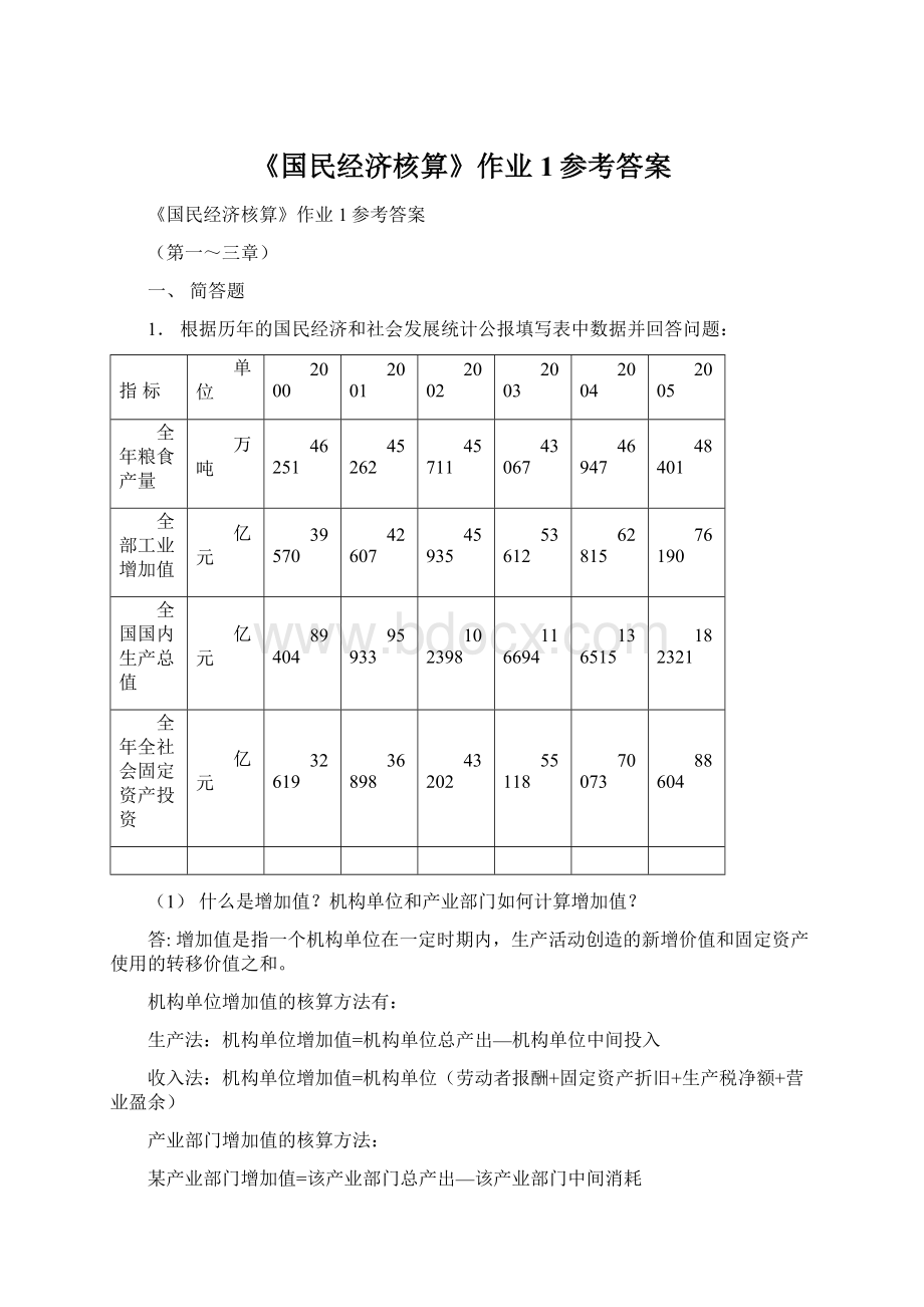 《国民经济核算》作业 1参考答案文档格式.docx