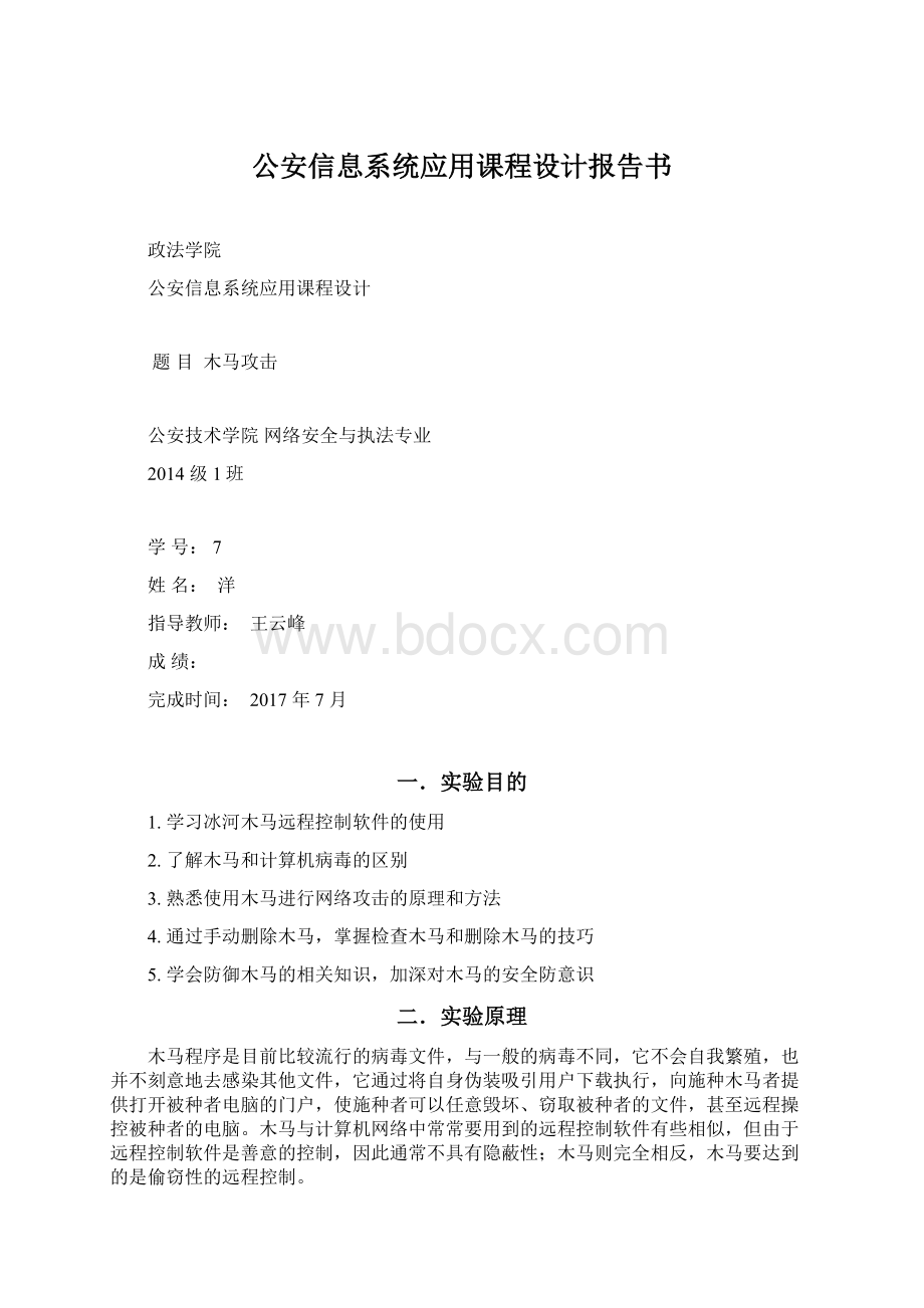 公安信息系统应用课程设计报告书.docx_第1页