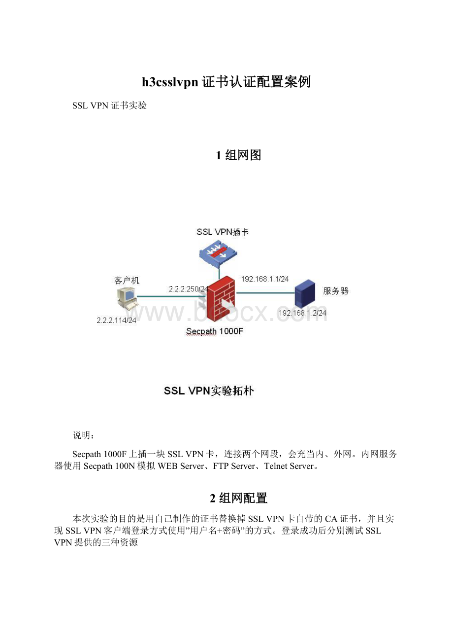 h3csslvpn证书认证配置案例Word格式文档下载.docx