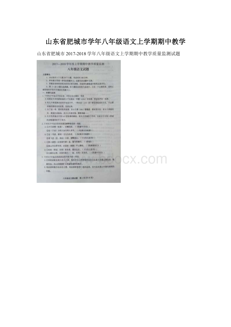 山东省肥城市学年八年级语文上学期期中教学Word文档格式.docx