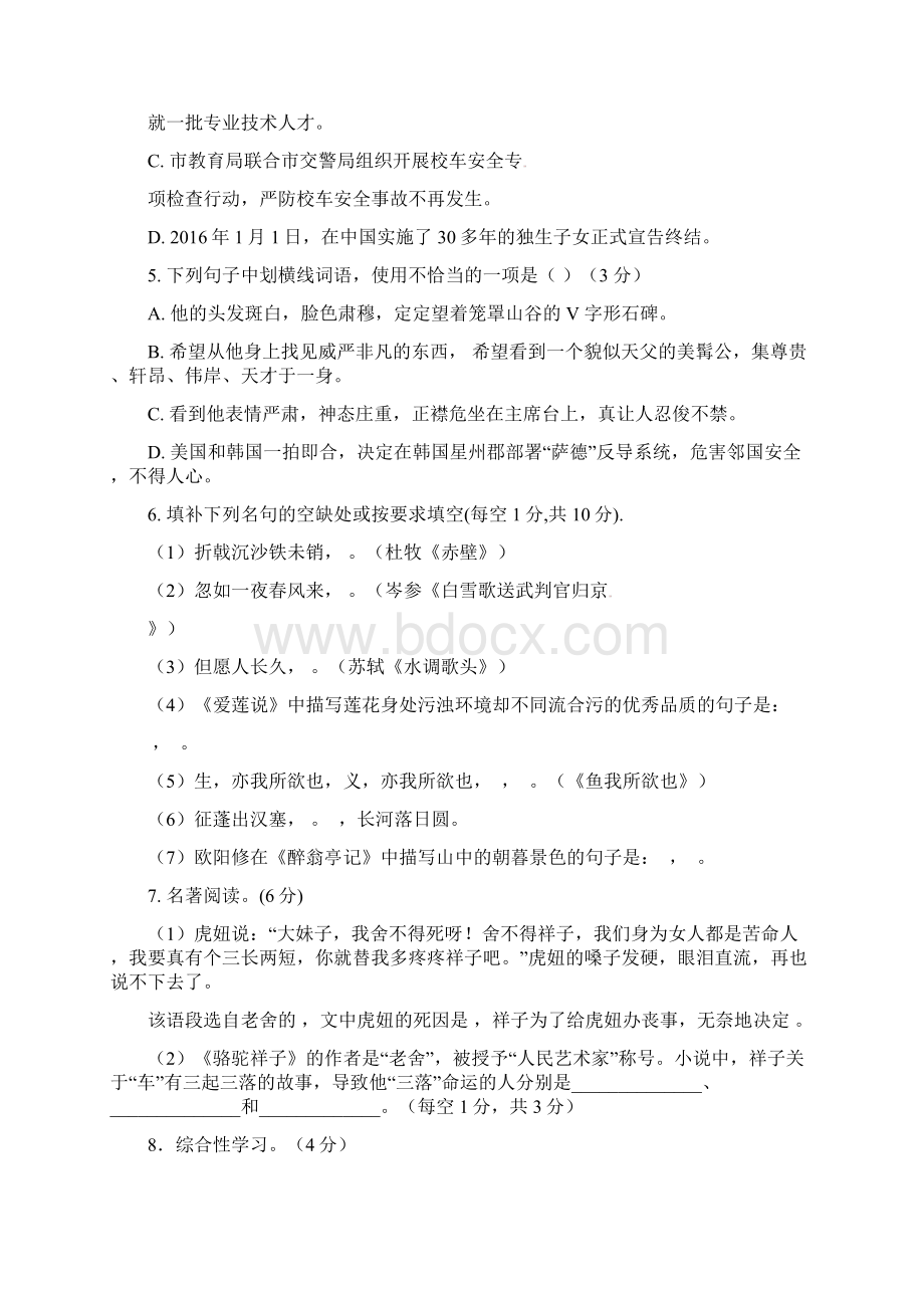 徐州市中考语文模拟试题与答案Word下载.docx_第2页