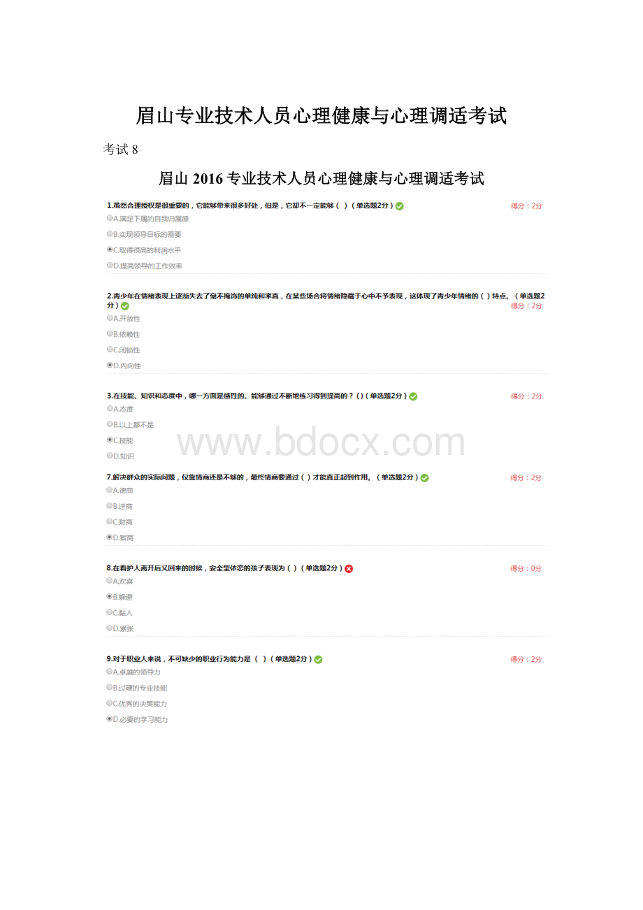 眉山专业技术人员心理健康与心理调适考试Word格式.docx_第1页