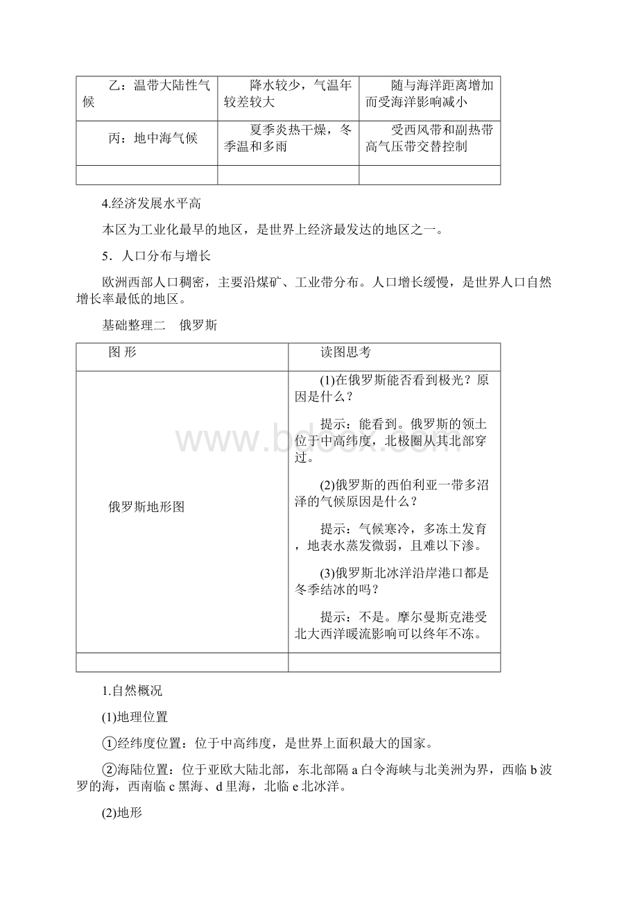 版大一轮高三地理一轮复习预习系列选考总复习预习第3部分第2章第5讲欧洲西部俄罗斯Word版Word文档下载推荐.docx_第3页