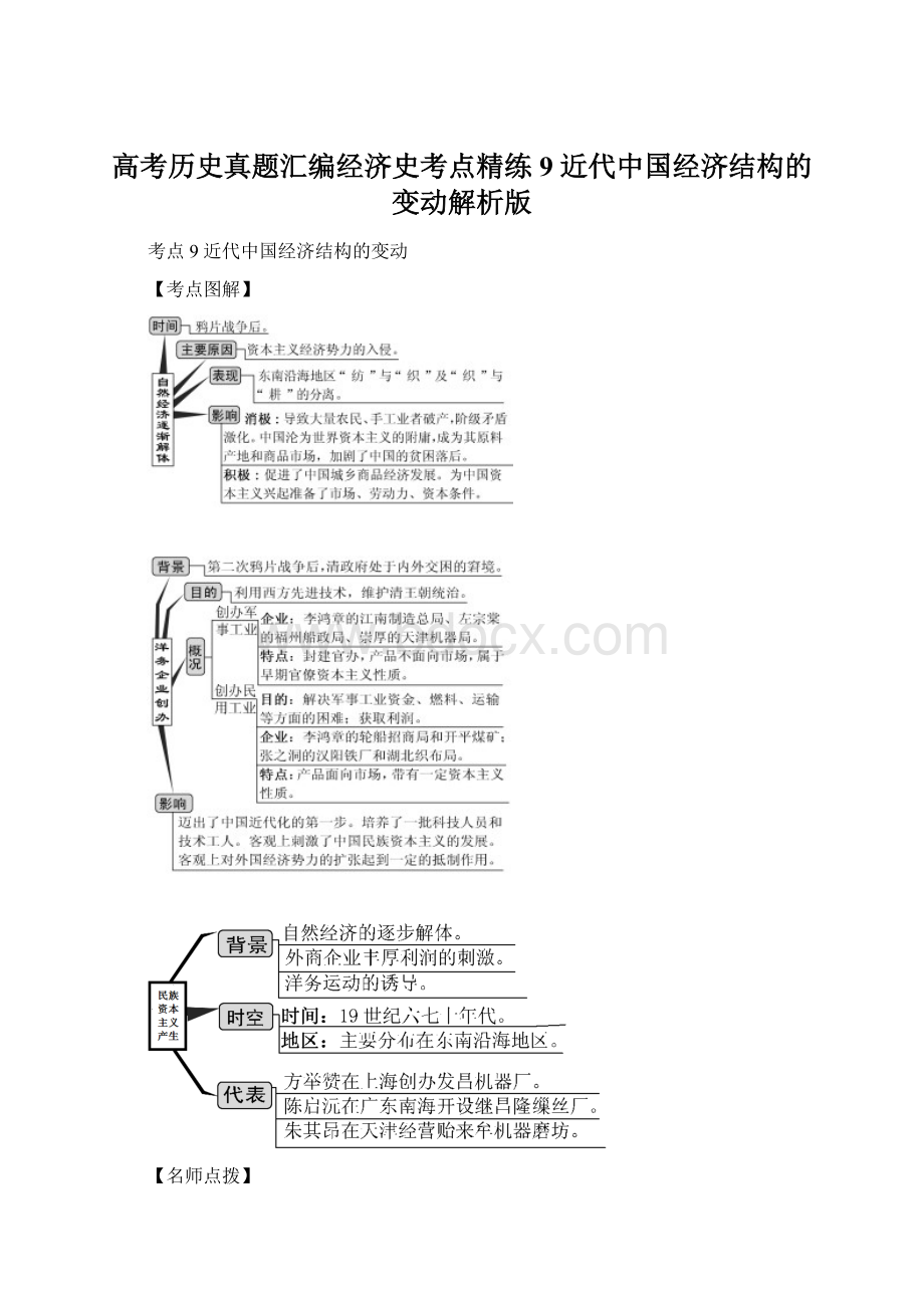 高考历史真题汇编经济史考点精练9 近代中国经济结构的变动解析版Word文档下载推荐.docx_第1页