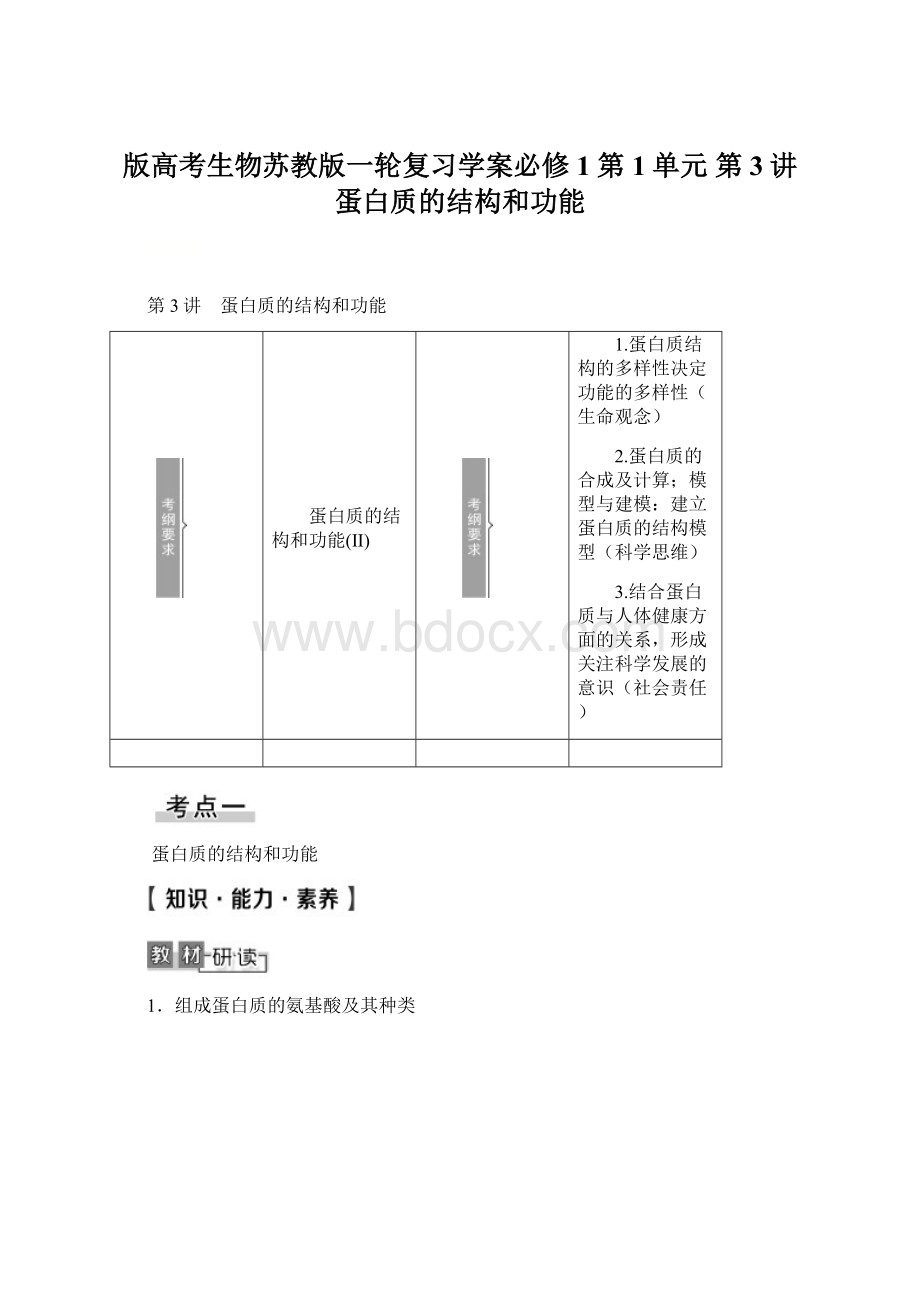 版高考生物苏教版一轮复习学案必修1 第1单元 第3讲 蛋白质的结构和功能.docx