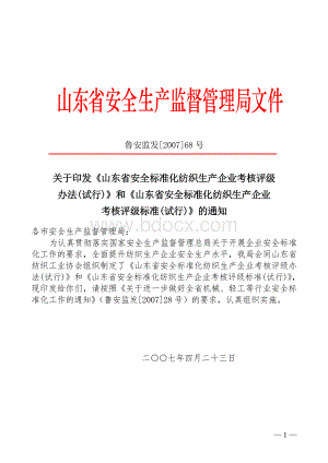 山东省安全标准化纺织行业考核评级办法试行Word文件下载.doc