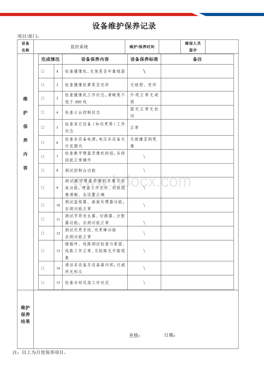 监控系统维保记录表Word格式.doc_第1页