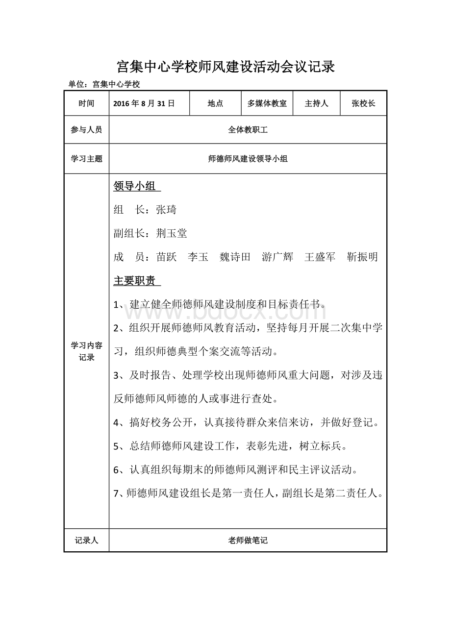 师德师风建设活动会议记录Word格式文档下载.doc