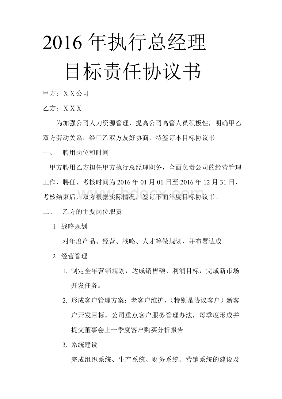 执行总经理目标责任书Word文档格式.doc