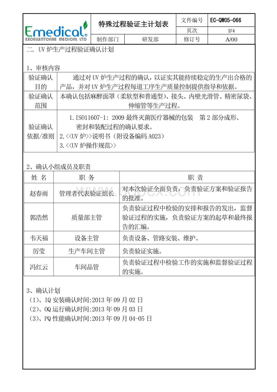 特殊过程验证主计划表Word格式.doc_第3页