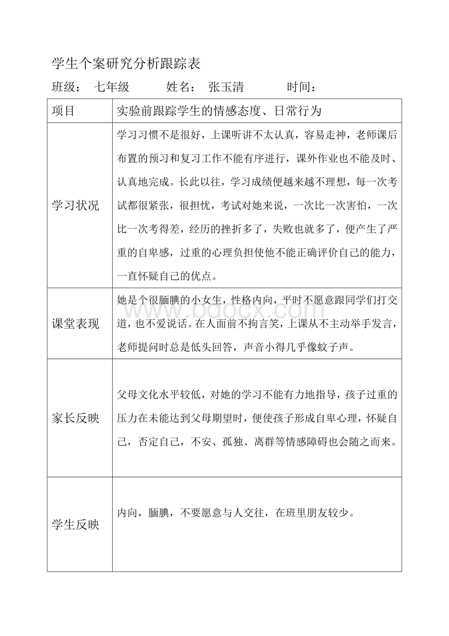 学生个案研究分析跟踪表Word格式.doc_第1页