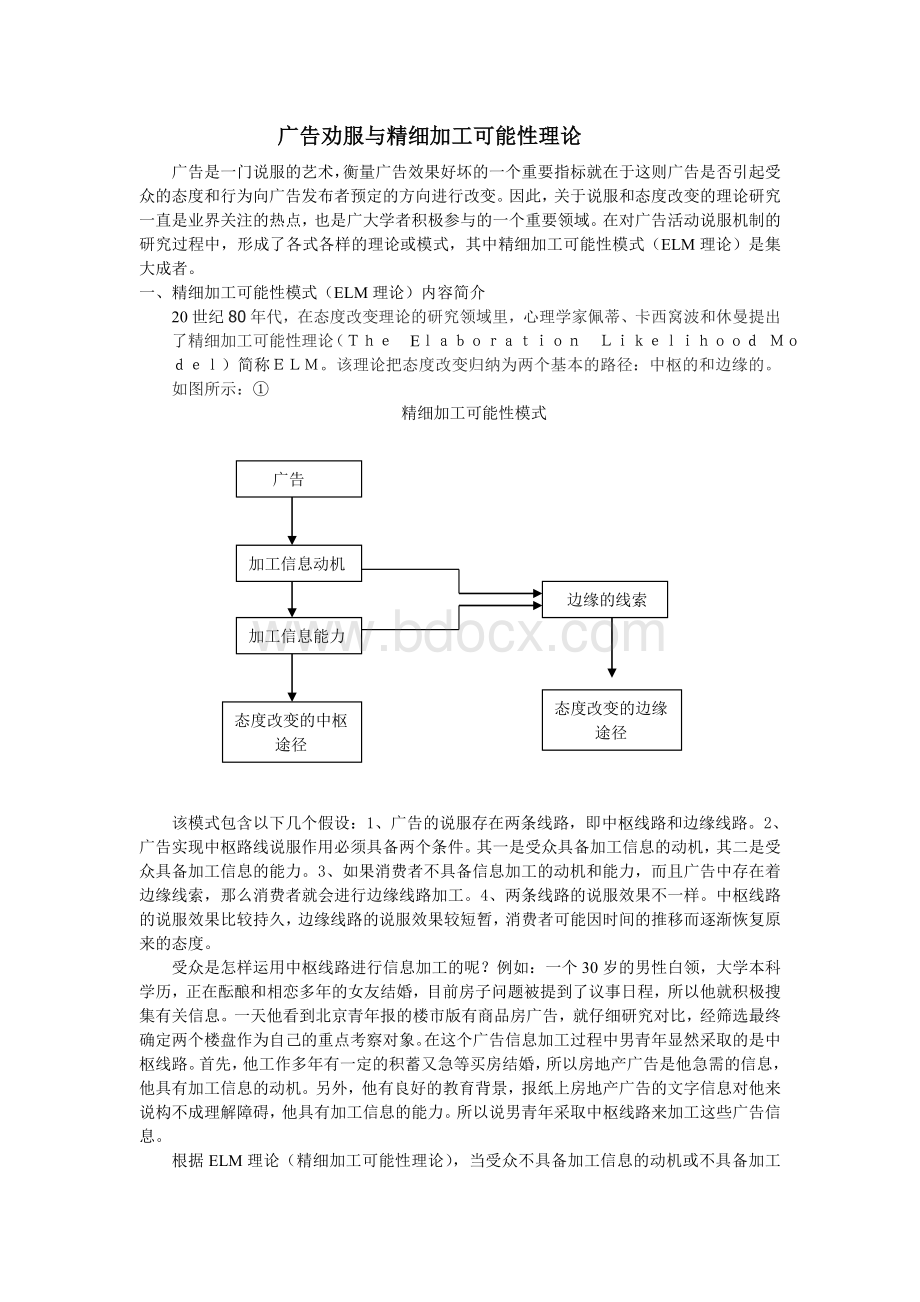 广告劝服与精细加工可能性理论Word格式文档下载.doc