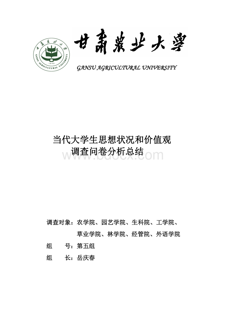 当代大学生思想状况和价值观调查问卷的分析总结Word文档下载推荐.docx