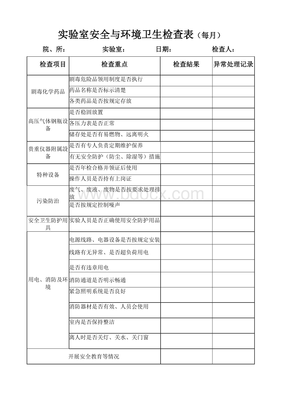 实验室安全与环境卫生检查表.doc